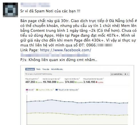 Fanpage với hơn 400 nghìn fan được rao giá 30 triệu đồng
