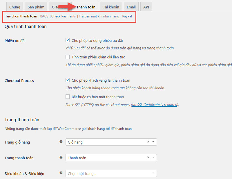 Cài đặt thanh toán