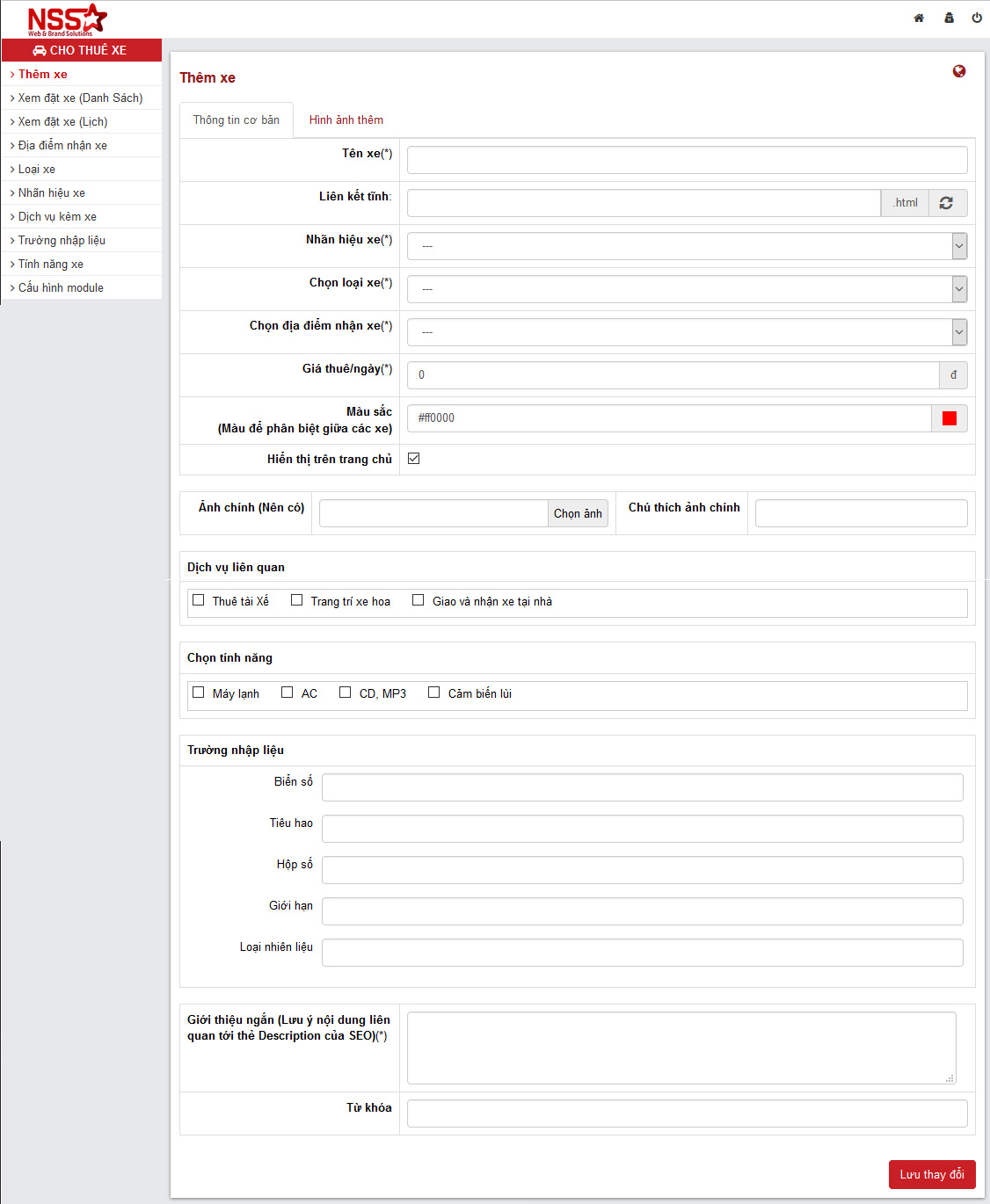 Quản lý và thêm xe mới