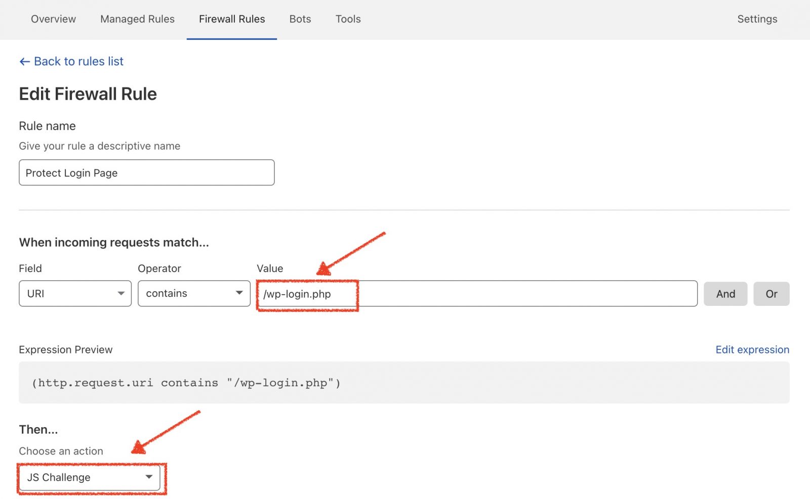 Nhập các quy tắc này trên Cloudflare để bảo vệ trang đăng nhập WordPress.
