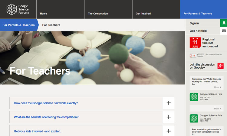 content heavy websites Google Science Fair Inspiration