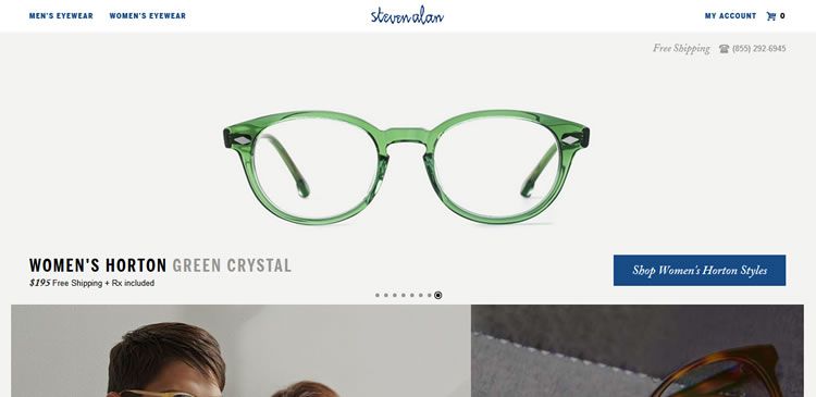 The Steven Alan Optical website example of Ecommerce web design
