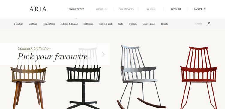 The Aria website example of Ecommerce web design