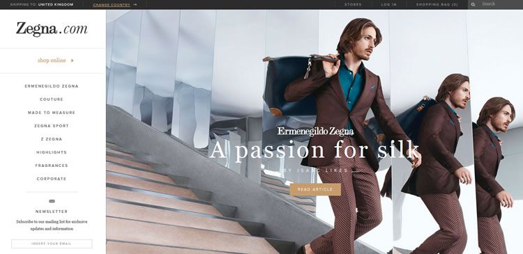 The Ermenegildo Zegna website example of Ecommerce web design