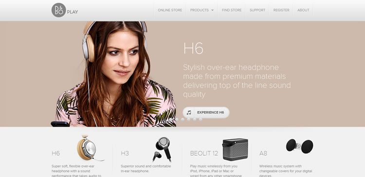 The B&O PLAY website example of Ecommerce Sites design