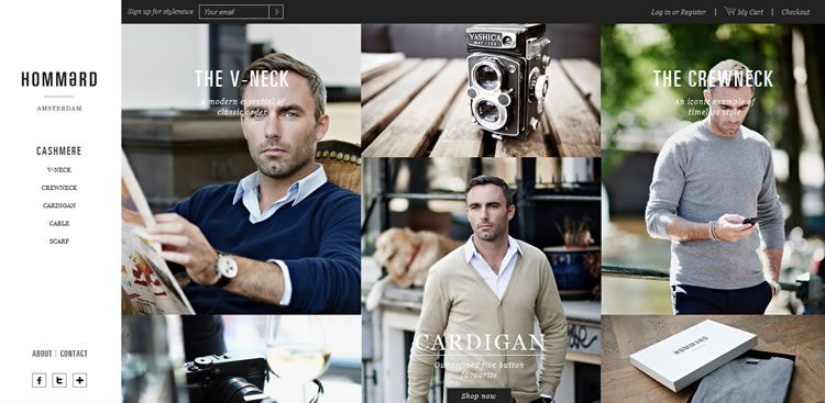 The Hommard Cashmere Sweaters website example of Ecommerce Sites design